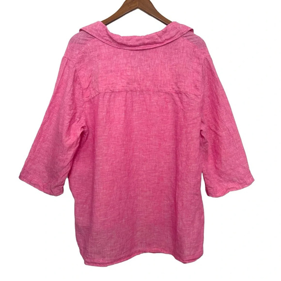 Tahari Linen Popover Side Buttons 3/4 Sleeve Top Size 1X - Picture 2 of 5